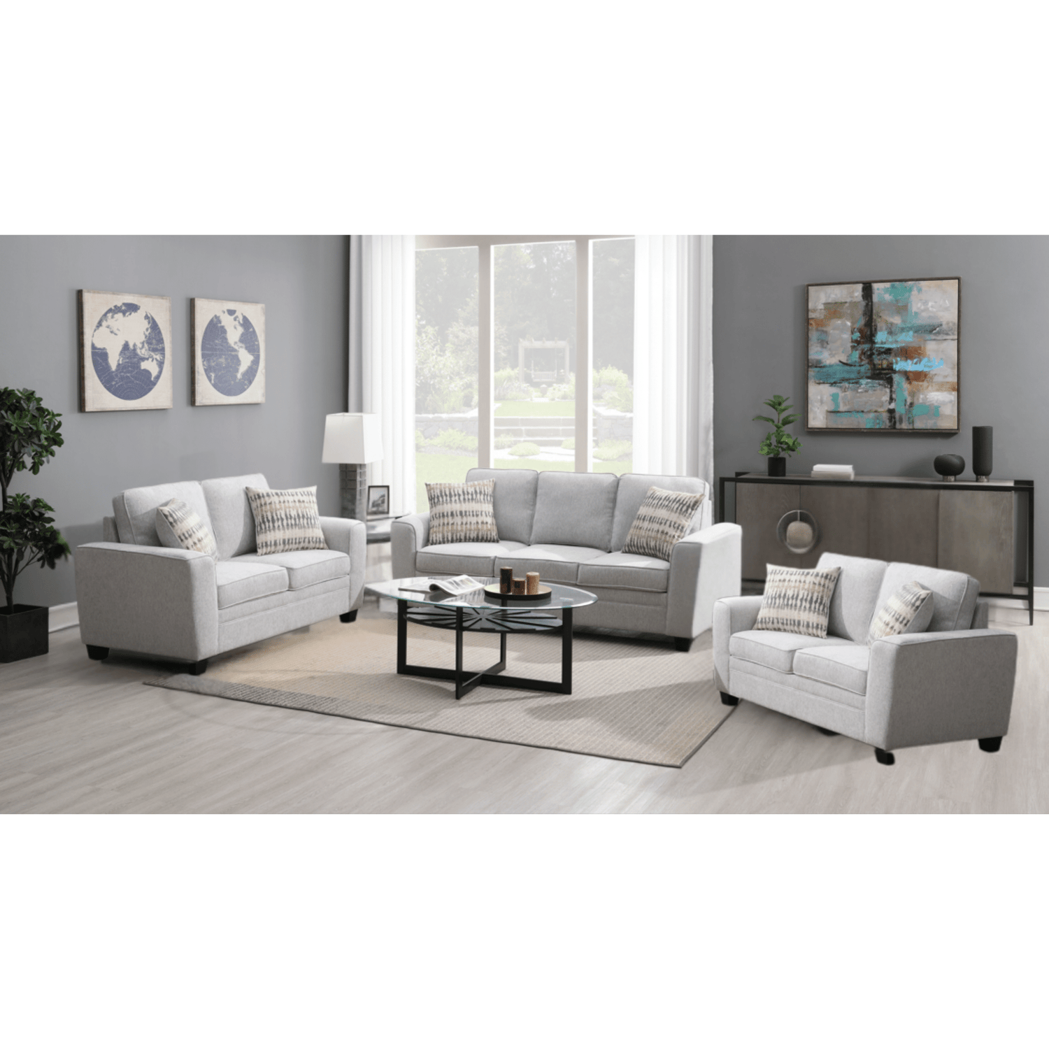 Confa Grey Living Room Set (Sofa + 2 Loveseat)