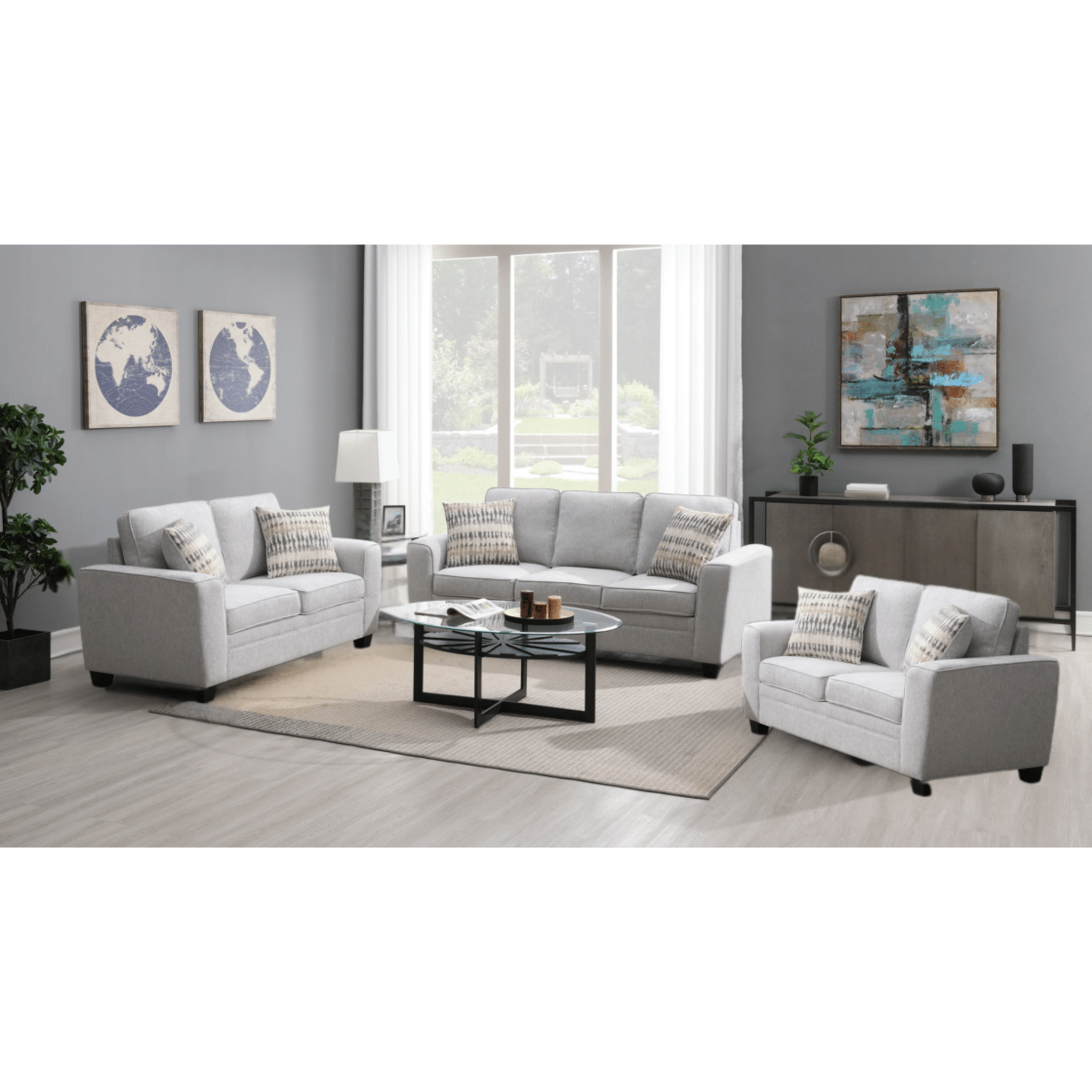 Confa Grey Living Room Set (Sofa + 2 Loveseat)