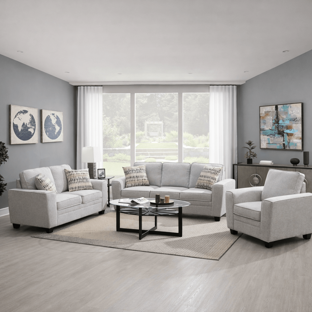 Confa Grey Living Room Set (Sofa + Loveseat + Chair)