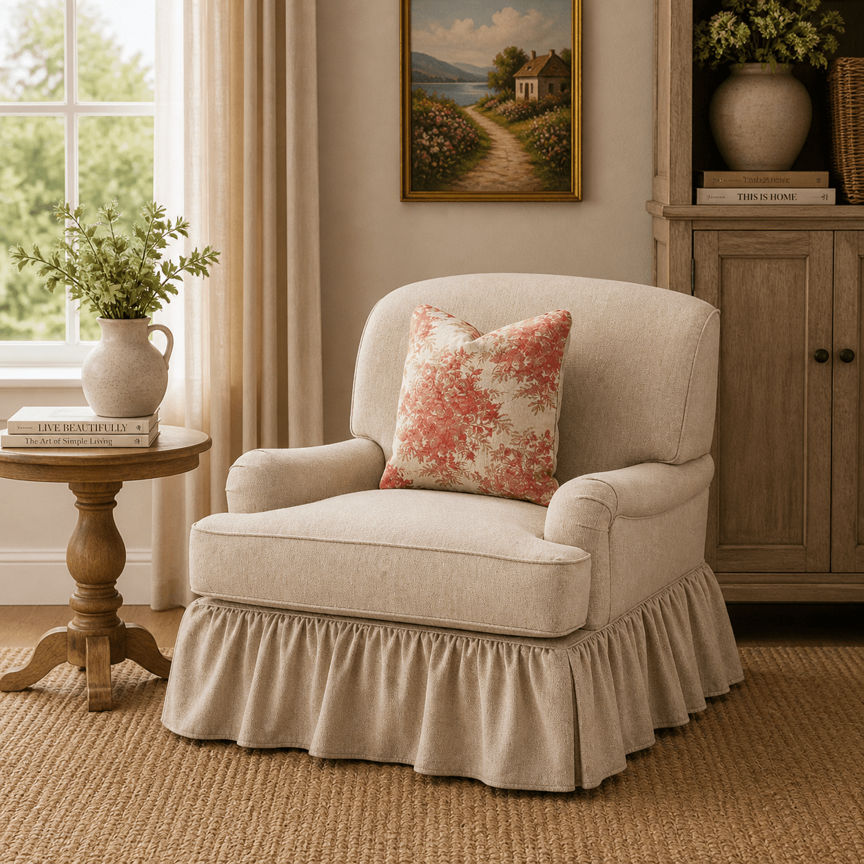 Coral Pattern skirted Accent Chair