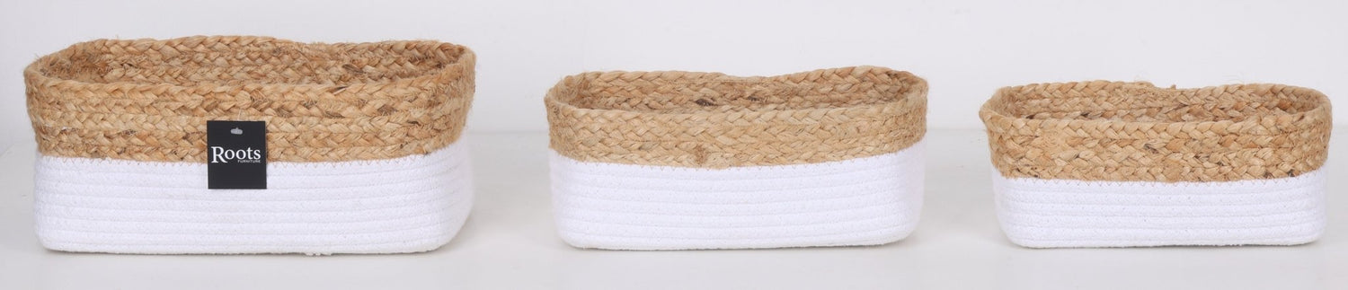 COTTON/JUTE RECT ORGANIZER - WHT+NATL S/3