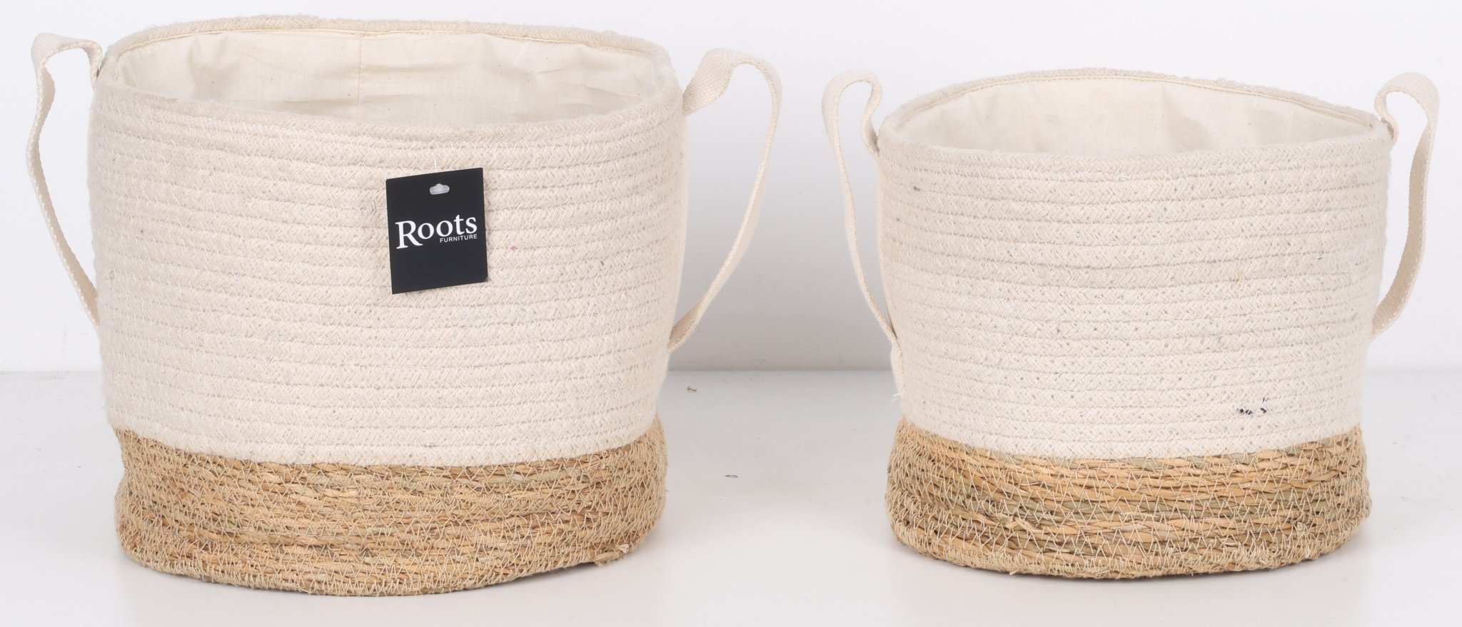 COTTON/S.G | ROUND BASKET W/HNDL  | OFF-WHT + NTRL