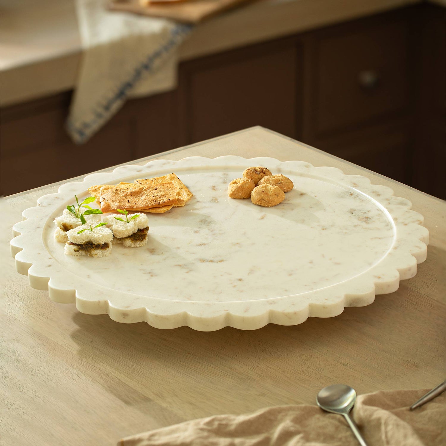 Crescent Lazy Susan with Wooden Base