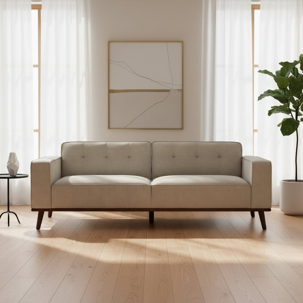 Destiny Sofa with Wood Front in Belfast Fog