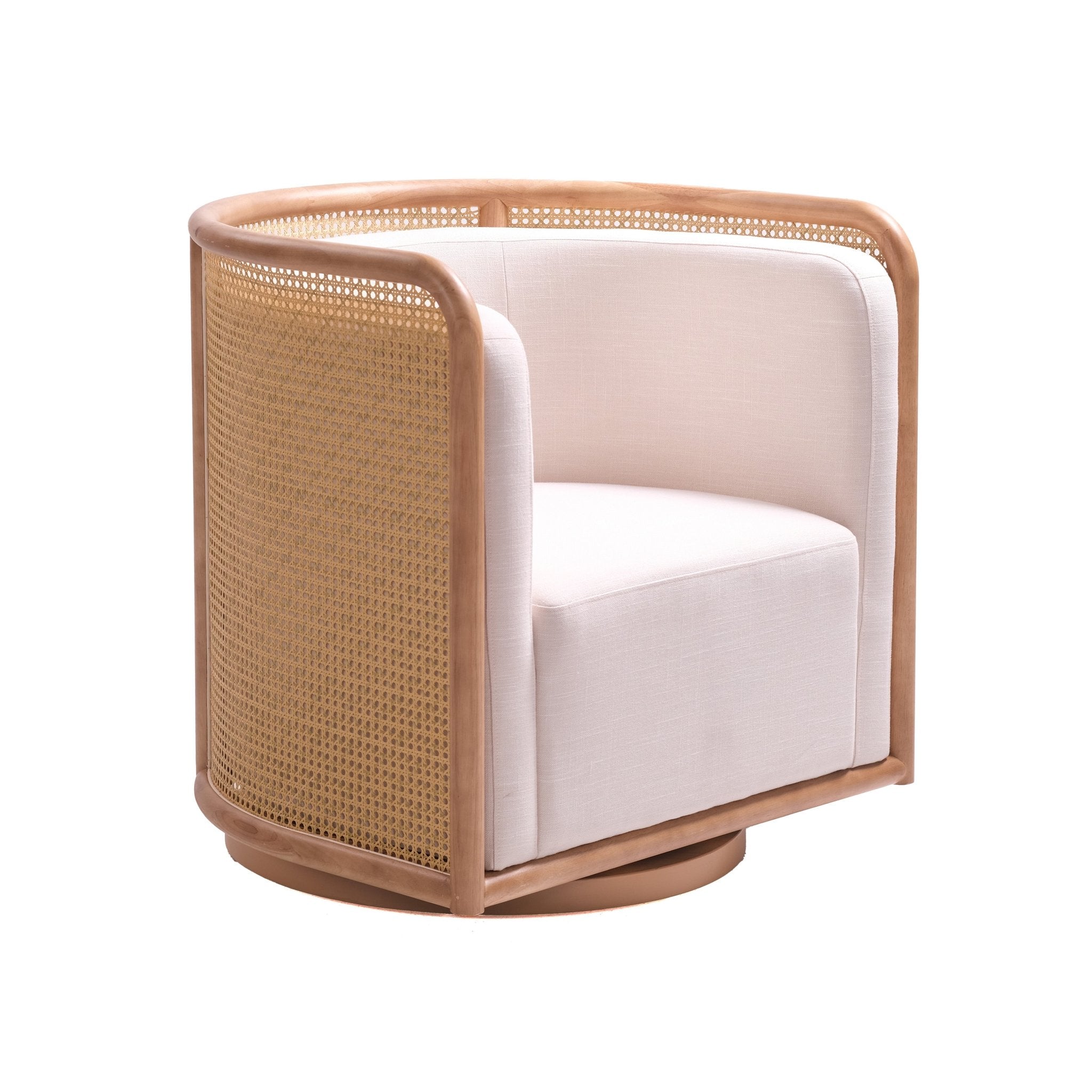 Dove White Rattan Swivel Accent Chair