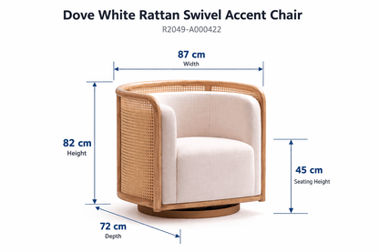 Dove White Rattan Swivel Accent Chair