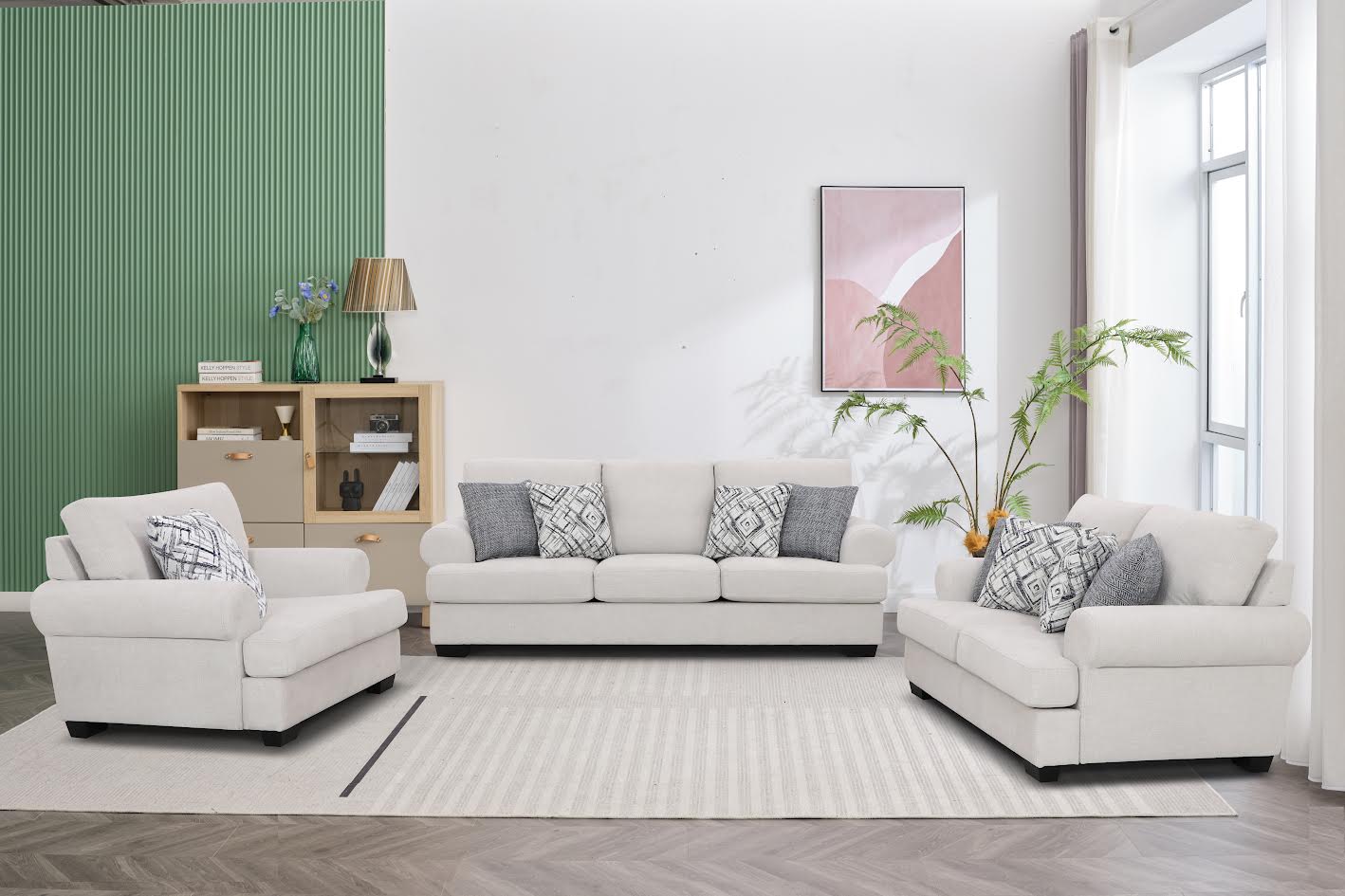 Elegant Off-White Loveseat (176cm)