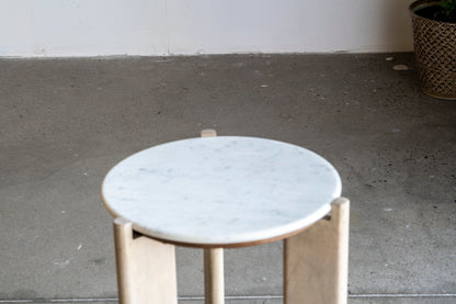 ELEN Acacia wood White Marble Side table