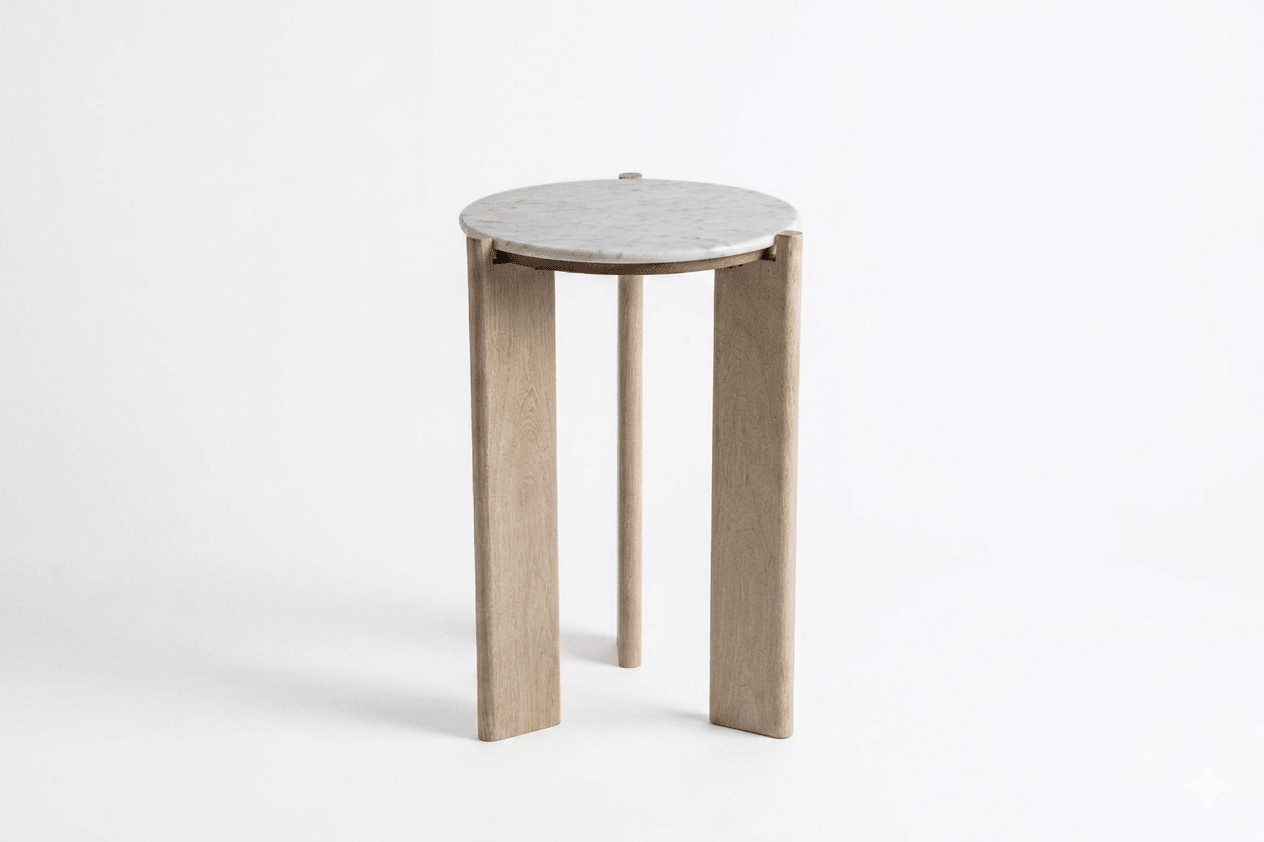 ELEN Acacia wood White Marble Side table