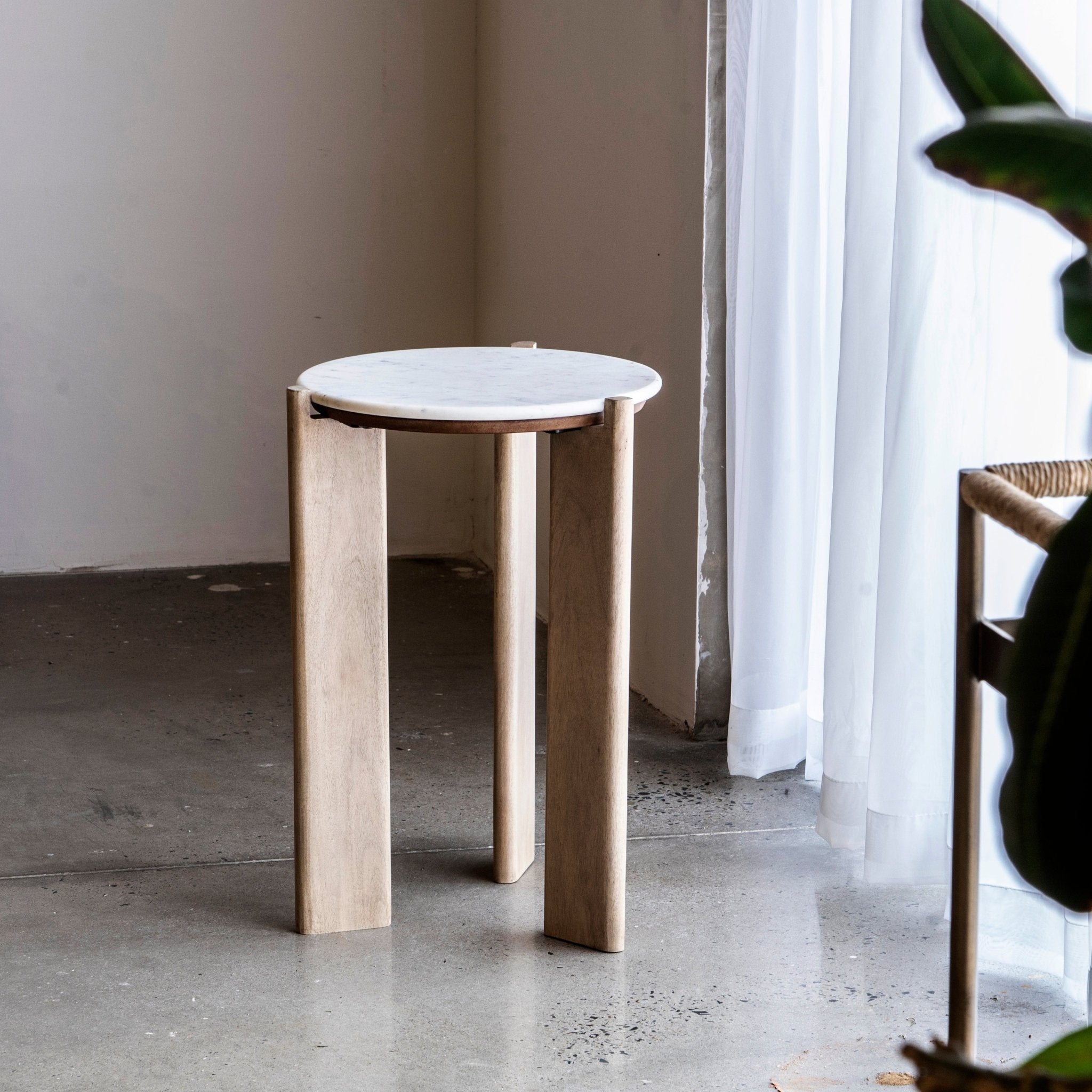 ELEN Acacia wood White Marble Side table