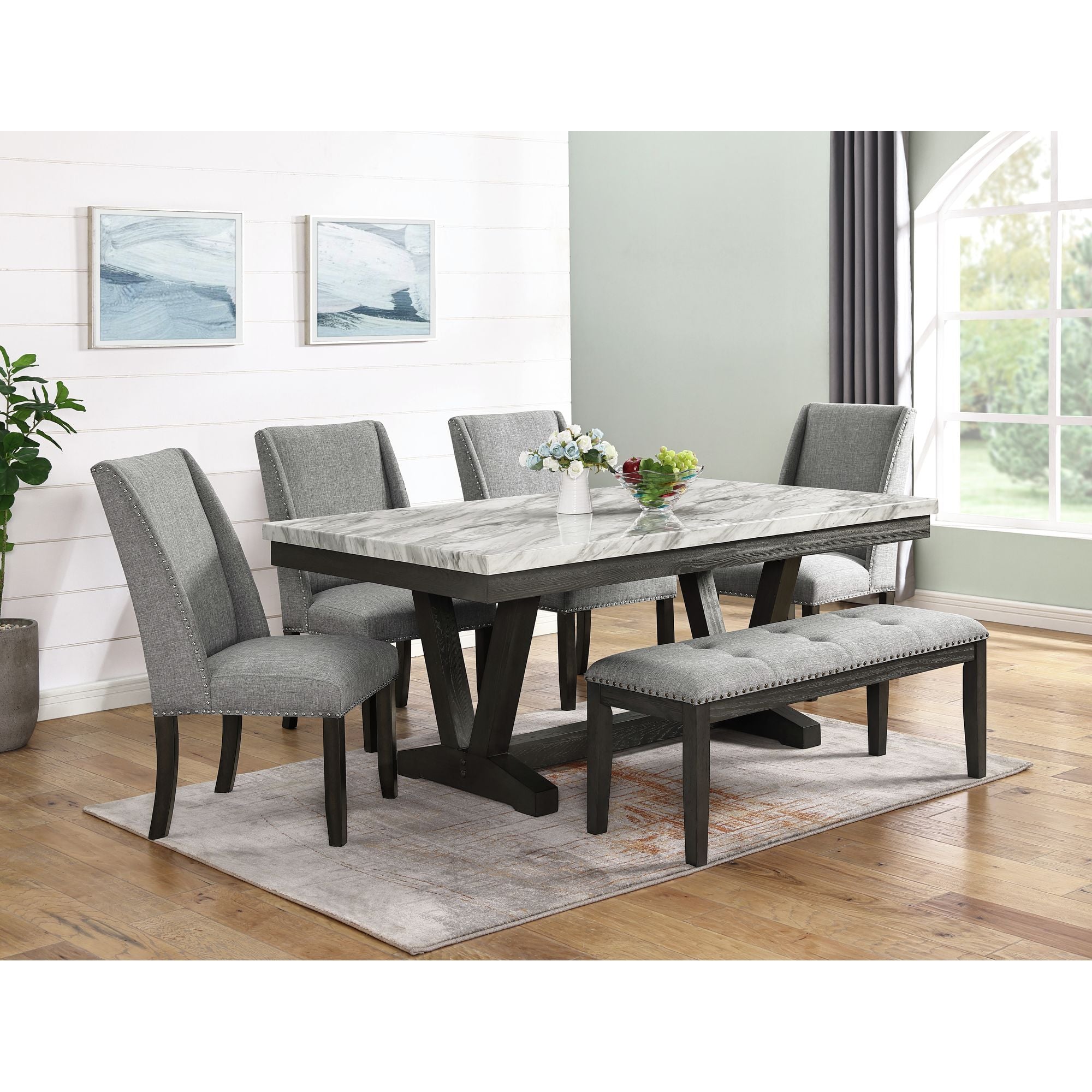 Everdeen Dining Table w/ White Faux Marble Top in Charcoal