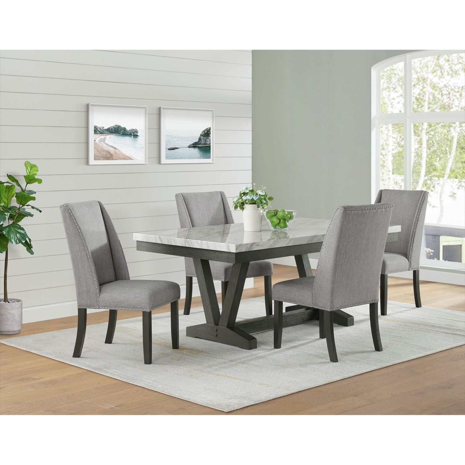 Everdeen Dining Table w/ White Faux Marble Top in Charcoal