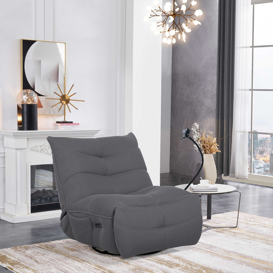 Finn Grey Swivel Power Recliner