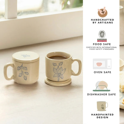 Fiore Ceramic Mug Set of Two  with Lid