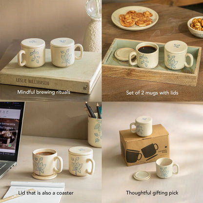 Fiore Ceramic Mug Set of Two  with Lid
