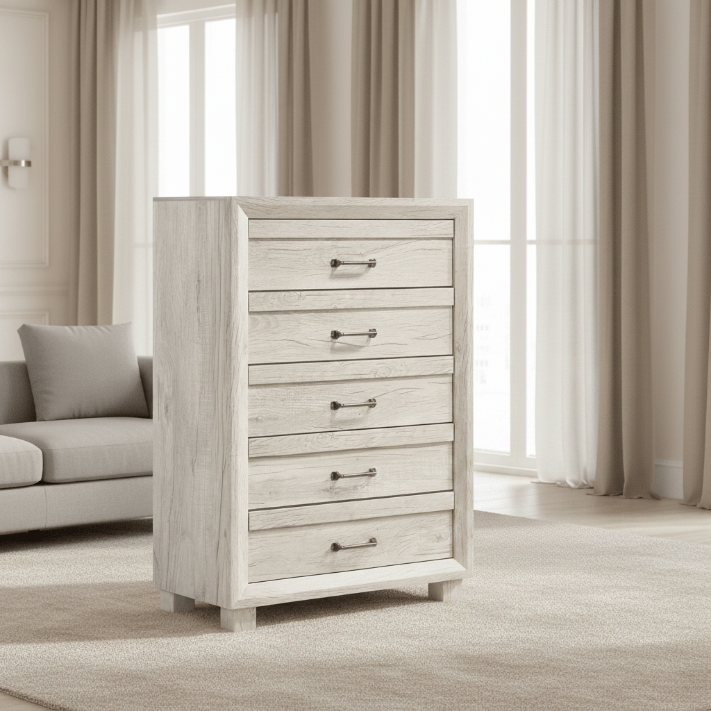 Fort Worth 5-Drawer Chest in White (Sturdy Act)