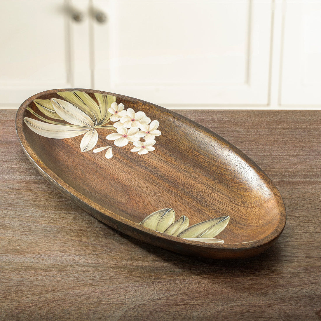 Frangipani Oval Wooden Platter(Large)