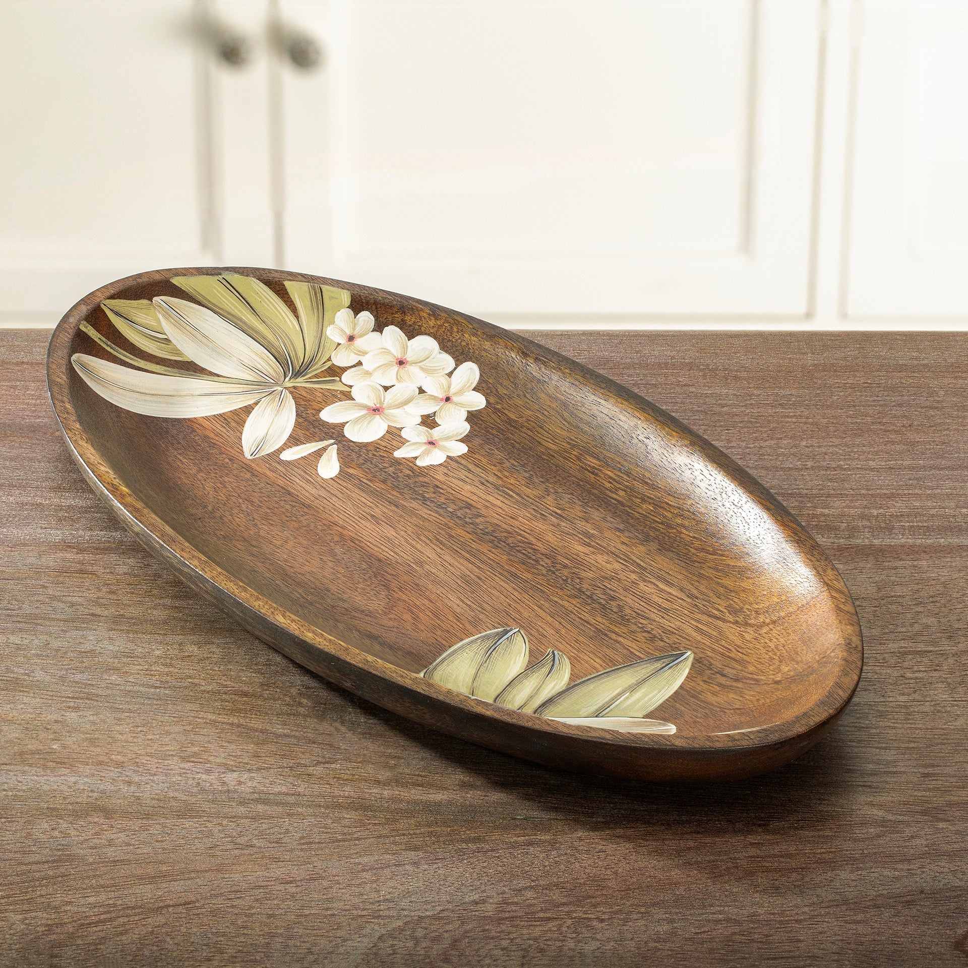 Frangipani Oval Wooden Platter(Large)