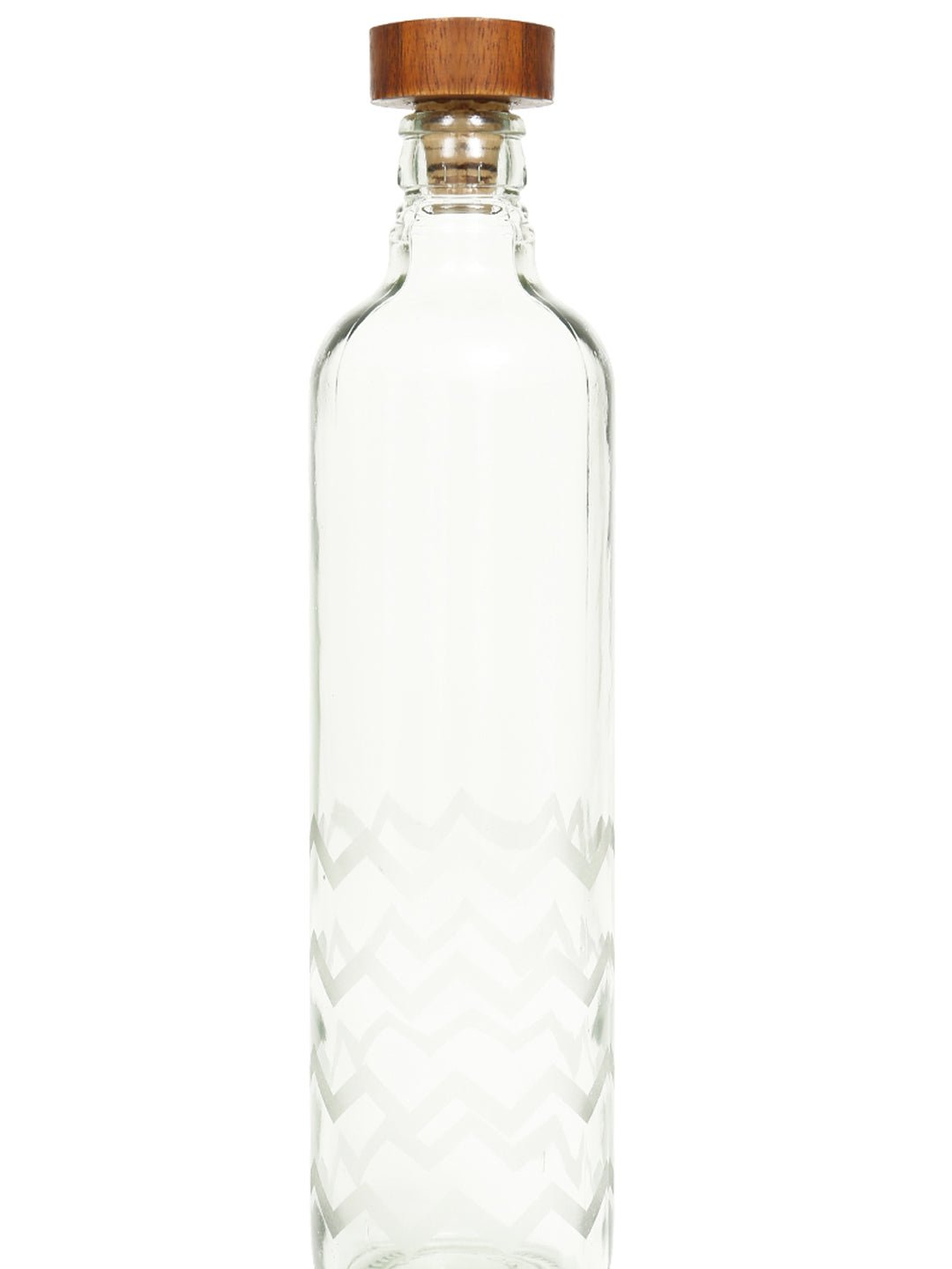 Frosted Chevron Glass Bottle W/Brown Wood Stopper