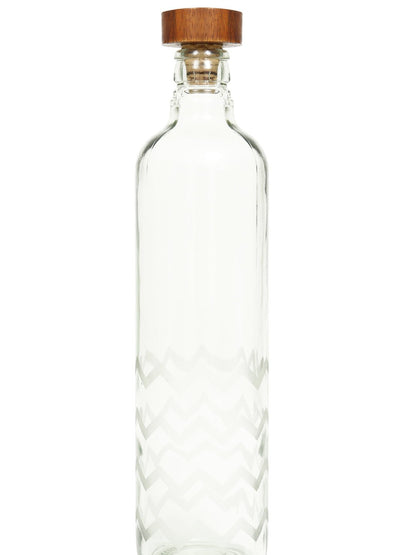 Frosted Chevron Glass Bottle W/Brown Wood Stopper