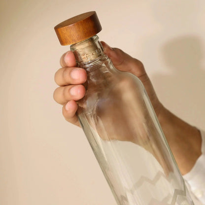 Frosted Chevron Glass Bottle W/Brown Wood Stopper