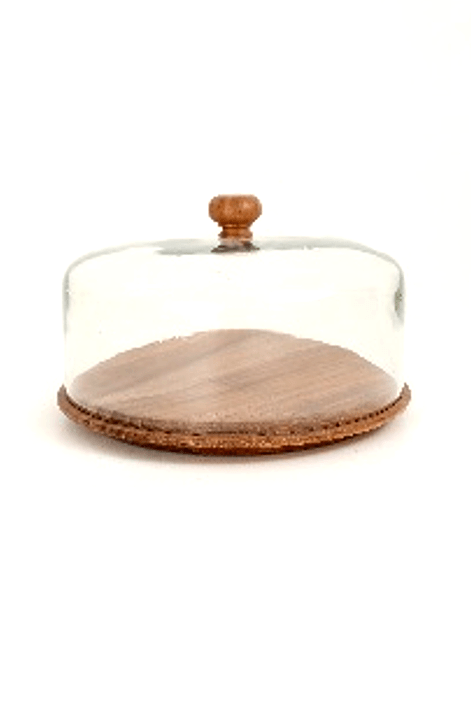 GLASS CLOCH W/WDN BASE