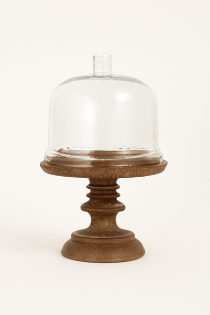 GLASS CLOCH W/WDN BASE