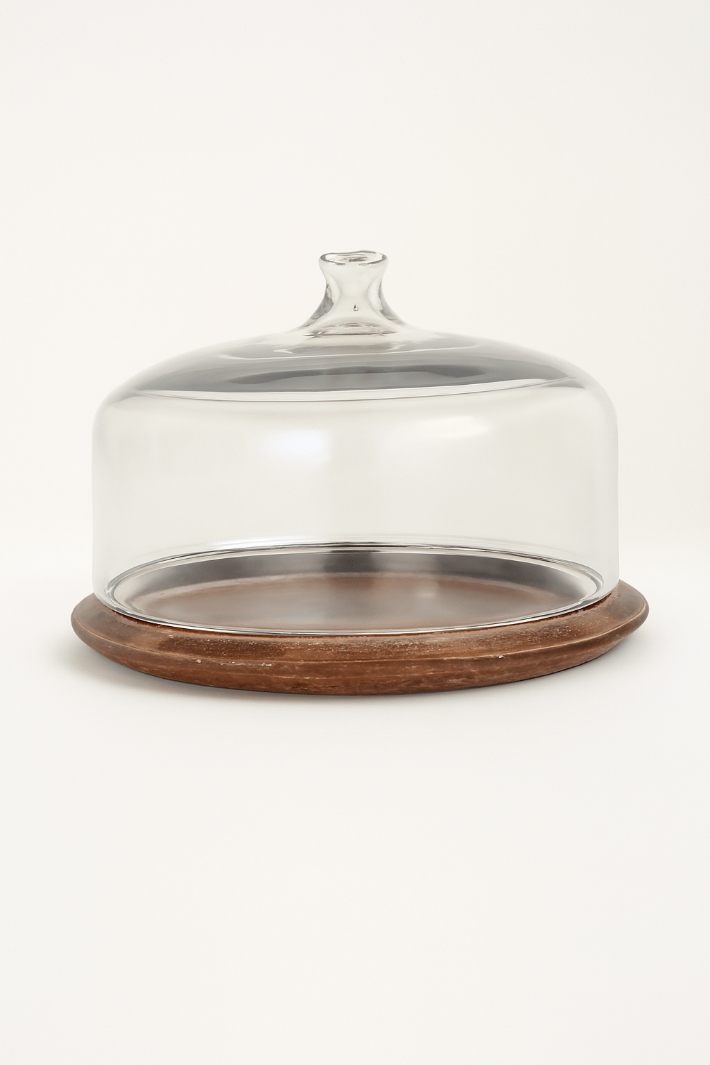 GLASS CLOCH W/WDN BASE