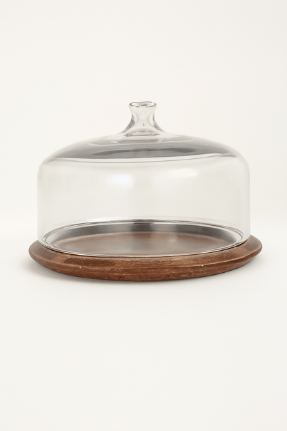 GLASS CLOCH W/WDN BASE