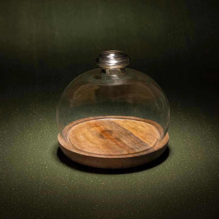 Goblet Glass Cloche With Wooden Base
