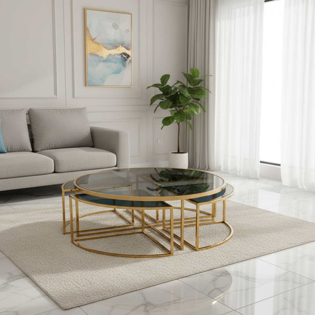 Gold Mirror Coffee Tables SET