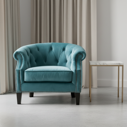 Greek Key Velvet Green Accent Chair