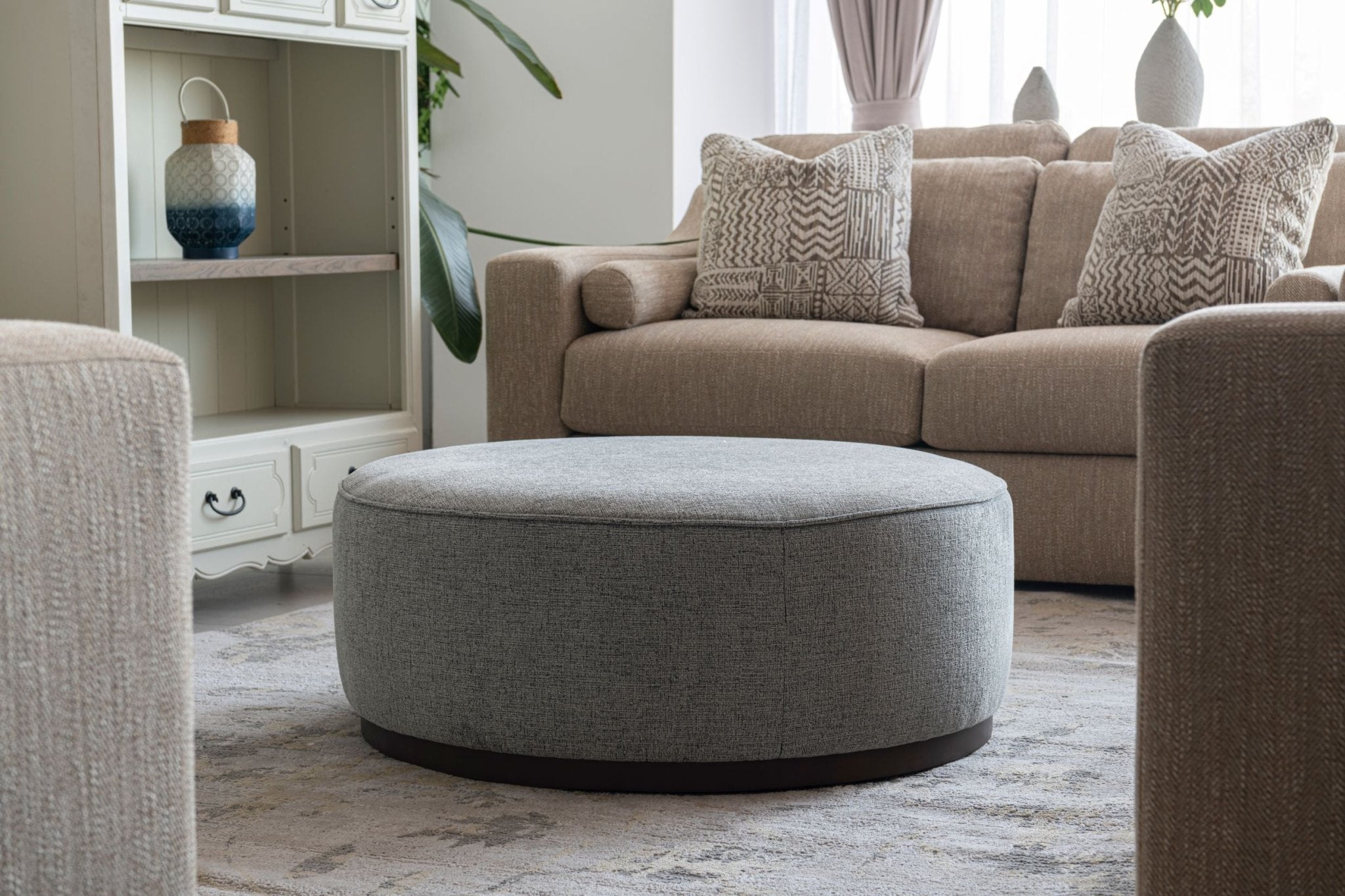 Grey Linen Ottoman W91xH36cm