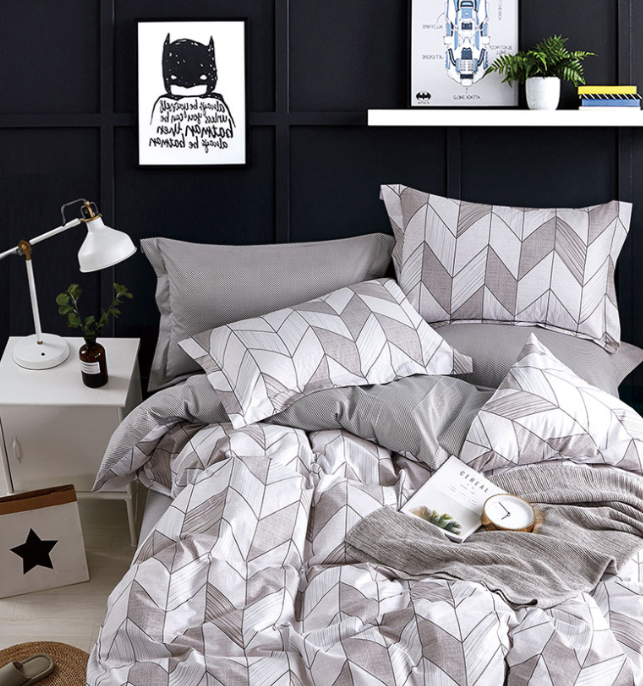 Geometric Pattern Grey &amp; White Bedding Set-KING