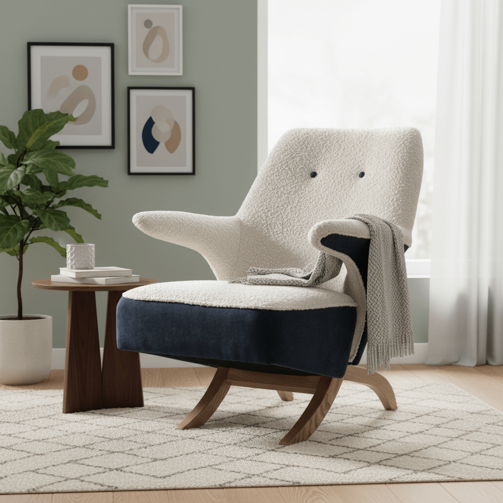 Iris Cream &amp; Indigo Accent Chair