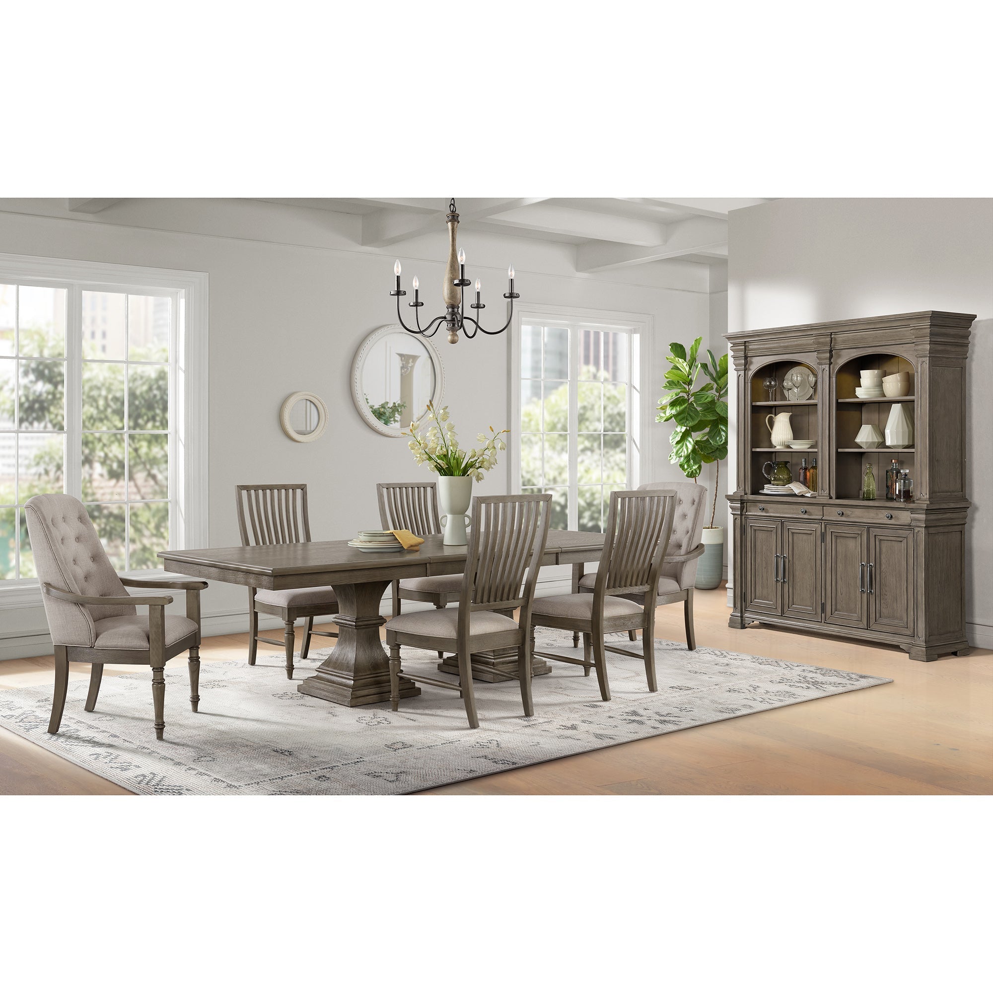 Kings Court Dining Arm Chair with Taupe Fabric in Grey