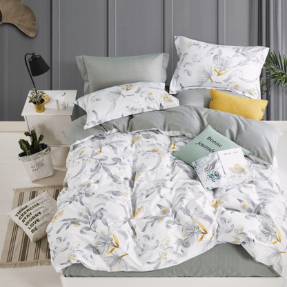 Leaf Pattern White Bedding Set-KING