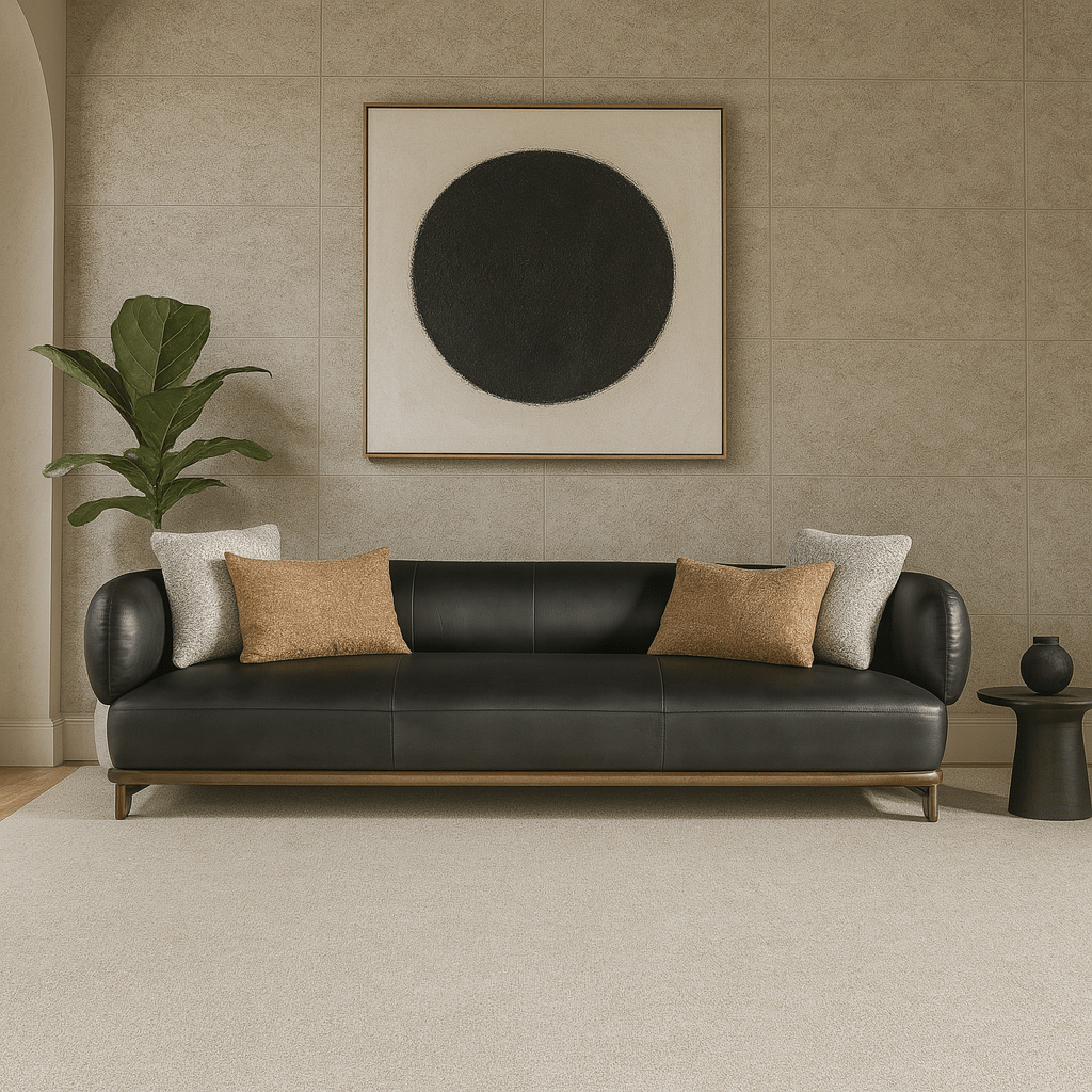 Leaner Black Leather 4 Seater Sofa W258