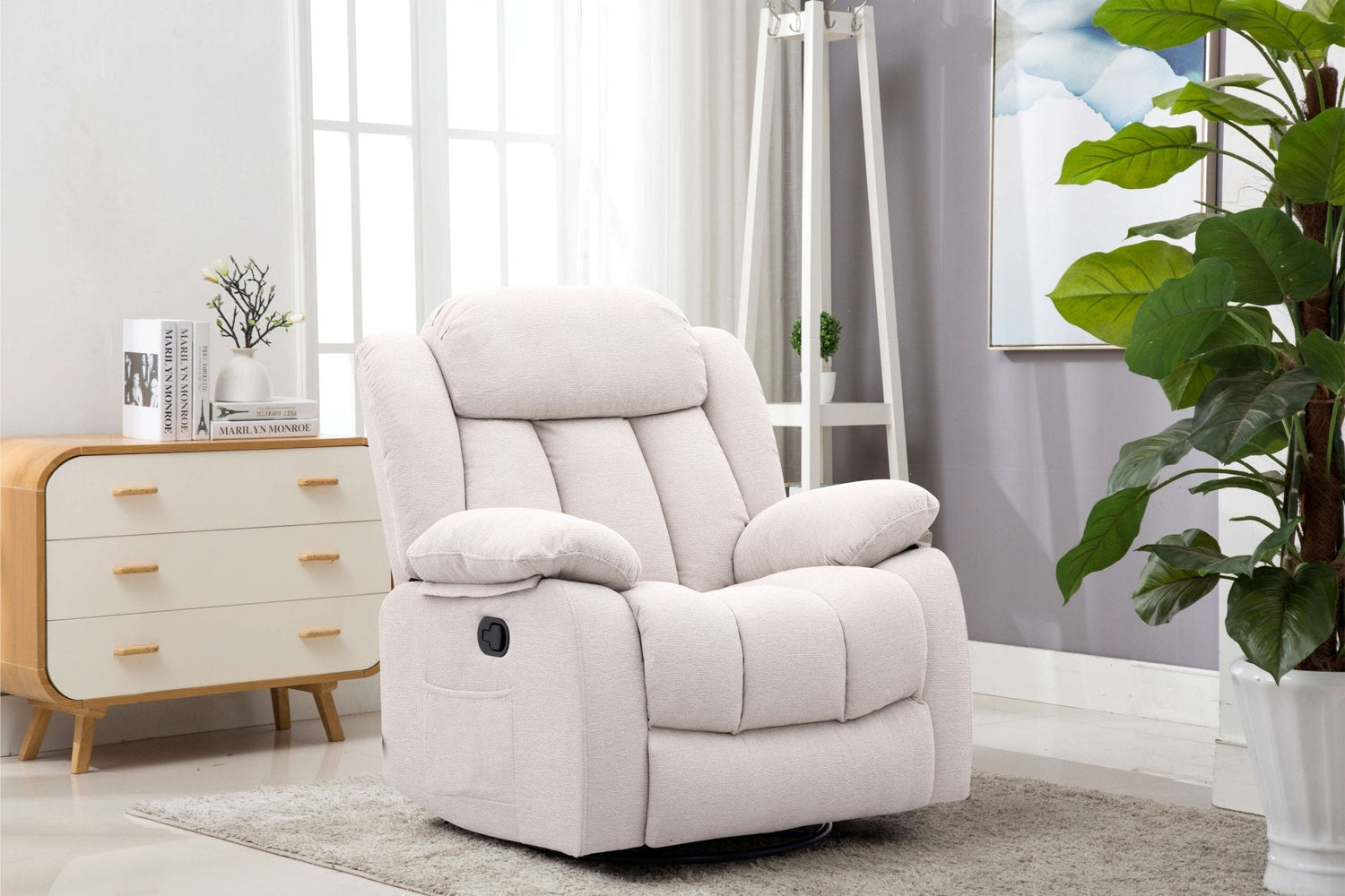 Lena Beige Swivel Recliner with Glider