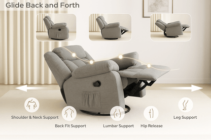 Lena Grey Swivel Recliner with Glider