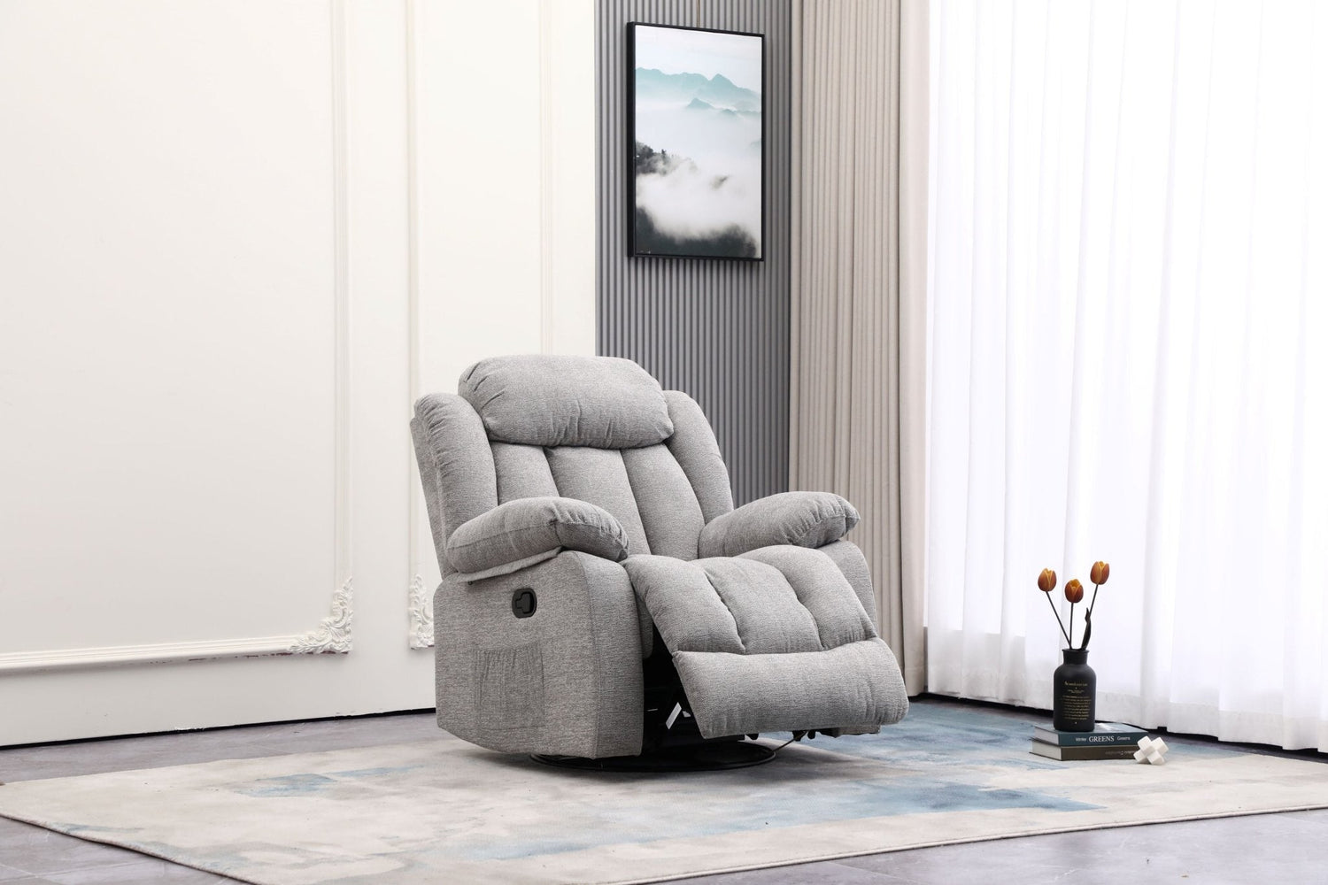 Lena Grey Swivel Recliner with Glider