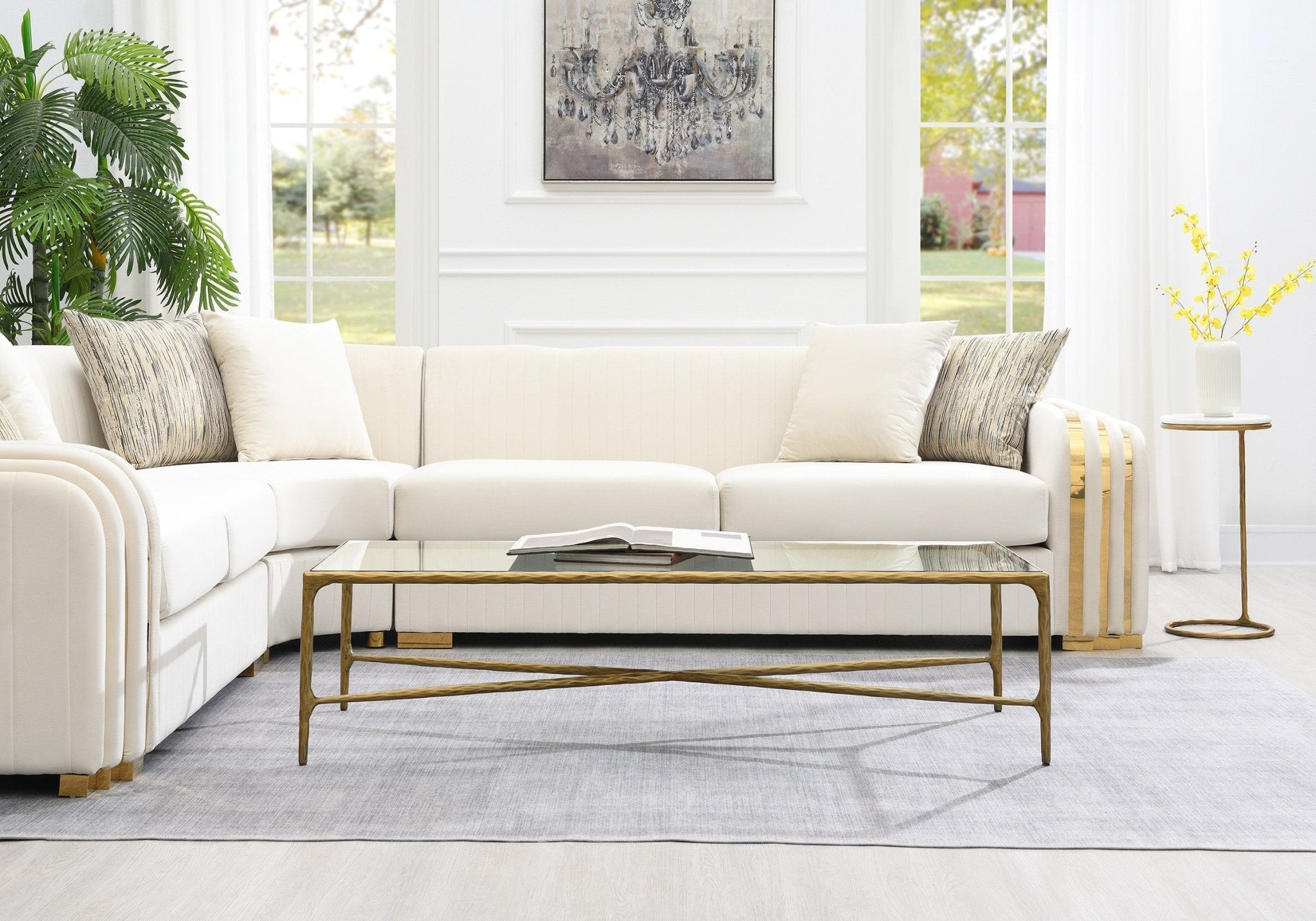 Square Silver Coffee Table with Marble Top
