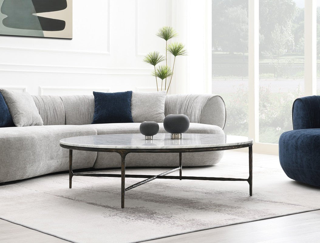Square Silver Coffee Table with Marble Top