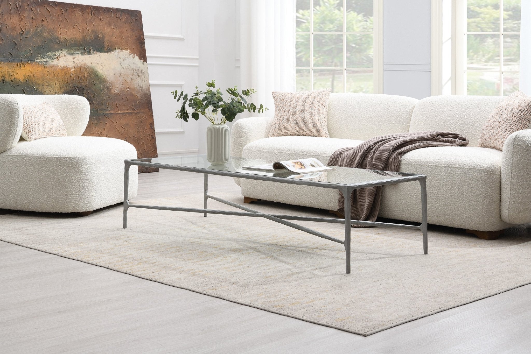 Square Silver Coffee Table with Marble Top