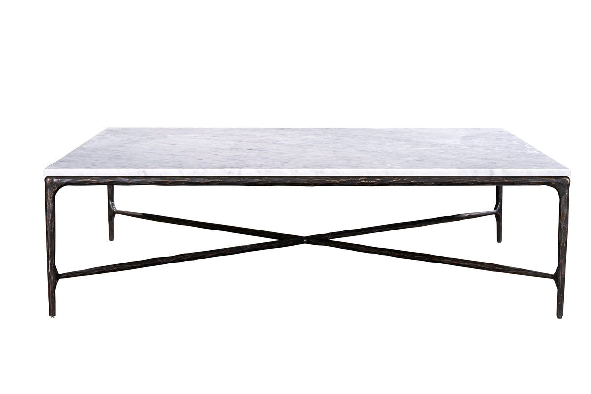 Square Silver Coffee Table with Marble Top