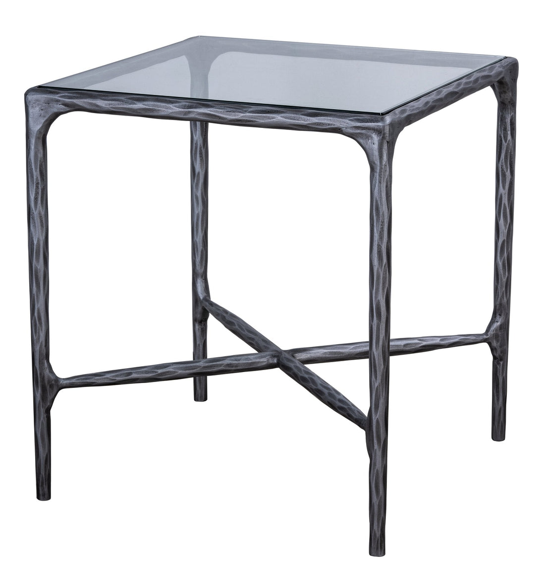 Round Silver End Table with Glass Top