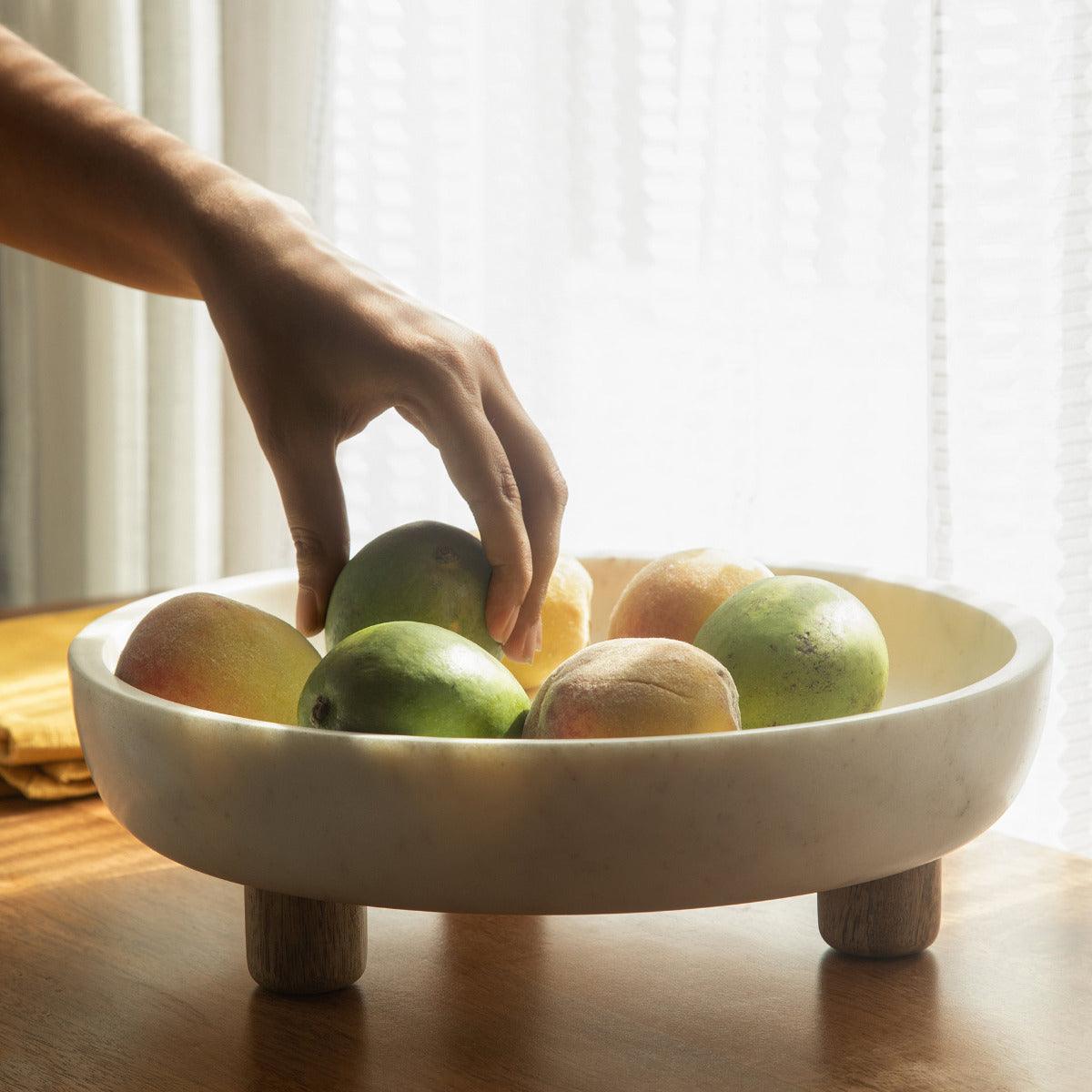 Selene marble bowl with wooden legs