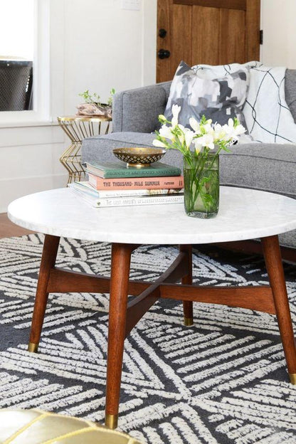Marble Essence Walnut Round Coffee Table