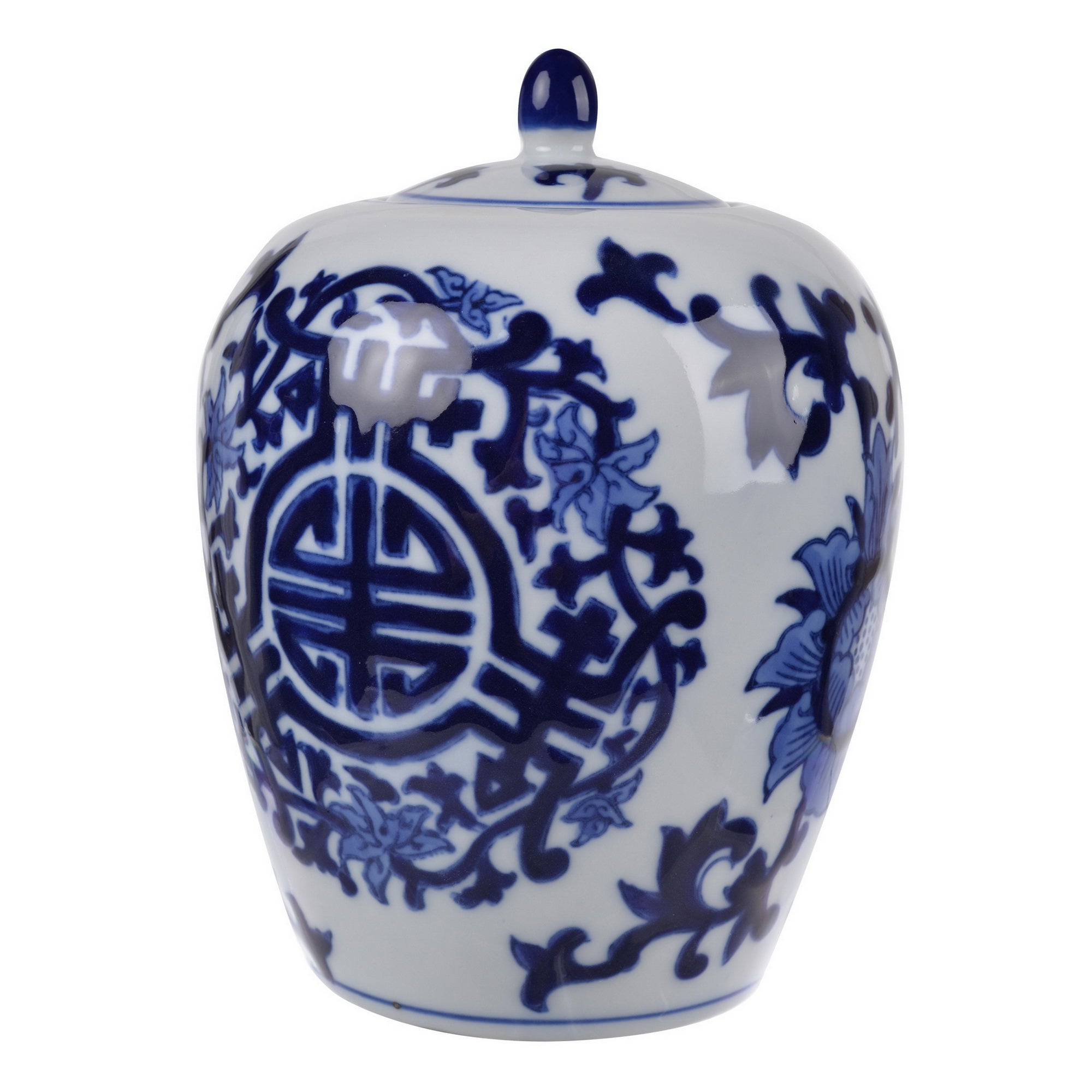 MEERA BLUE-AND-WHITE LIDDED JAR
