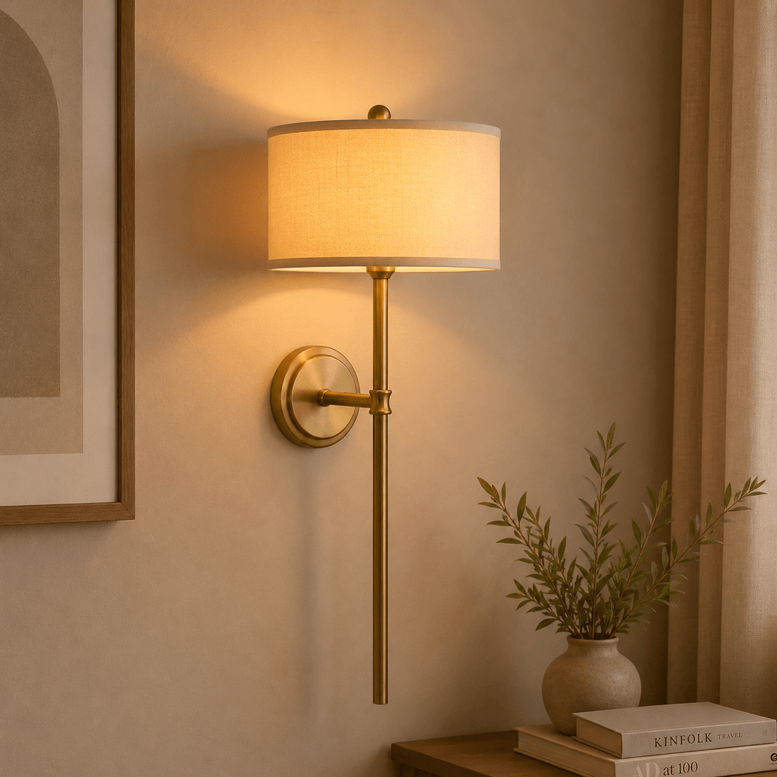Metal and linen Wall lamp-Gold